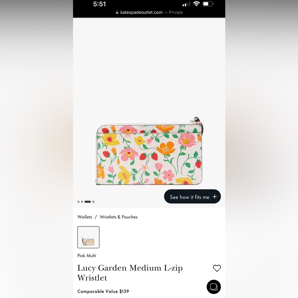 2 pcs $278 Kate Spade Lucy Garden Medium L-zip Wristlet - Picture 6 of 9